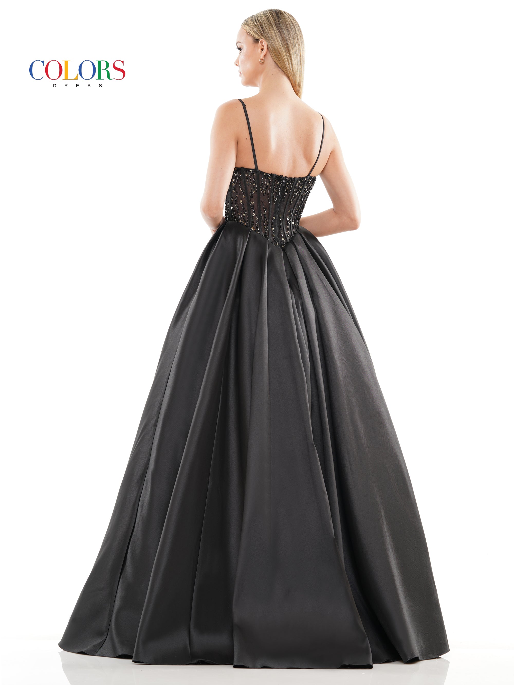 Unique Black Tulle with Bling Sequins Long Prom Dress with Spaghetti Straps  #T21067 - GemGrace.com